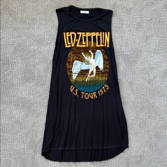 Lauren Moshi Black Led Zeppelin Tour Muscle Tee - Picture 3 of 4